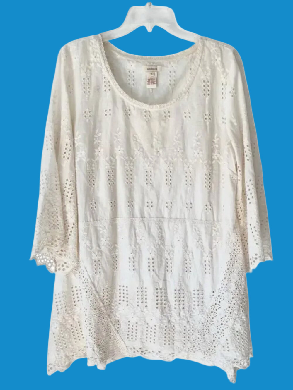 Sundance Cream Boho Eyelet Tunic Blouse